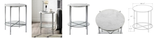 Walker Edison 20 inch Round Side Table in Faux Marble with Glass Shelf and Chrome Legs